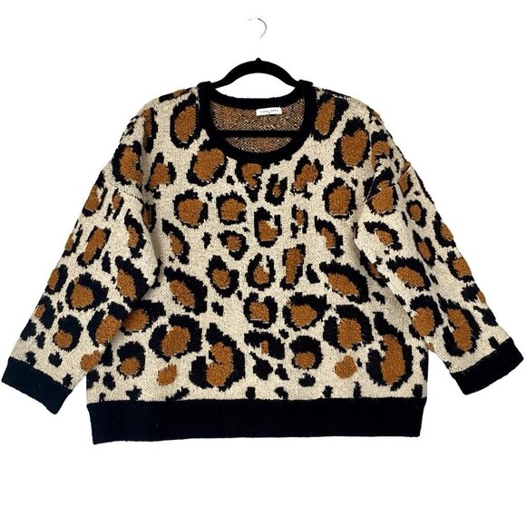 Lida Kate Oversized Cheetah Print Fuzzy Warm Boutique Sweater Size S - Picture 1 of 7